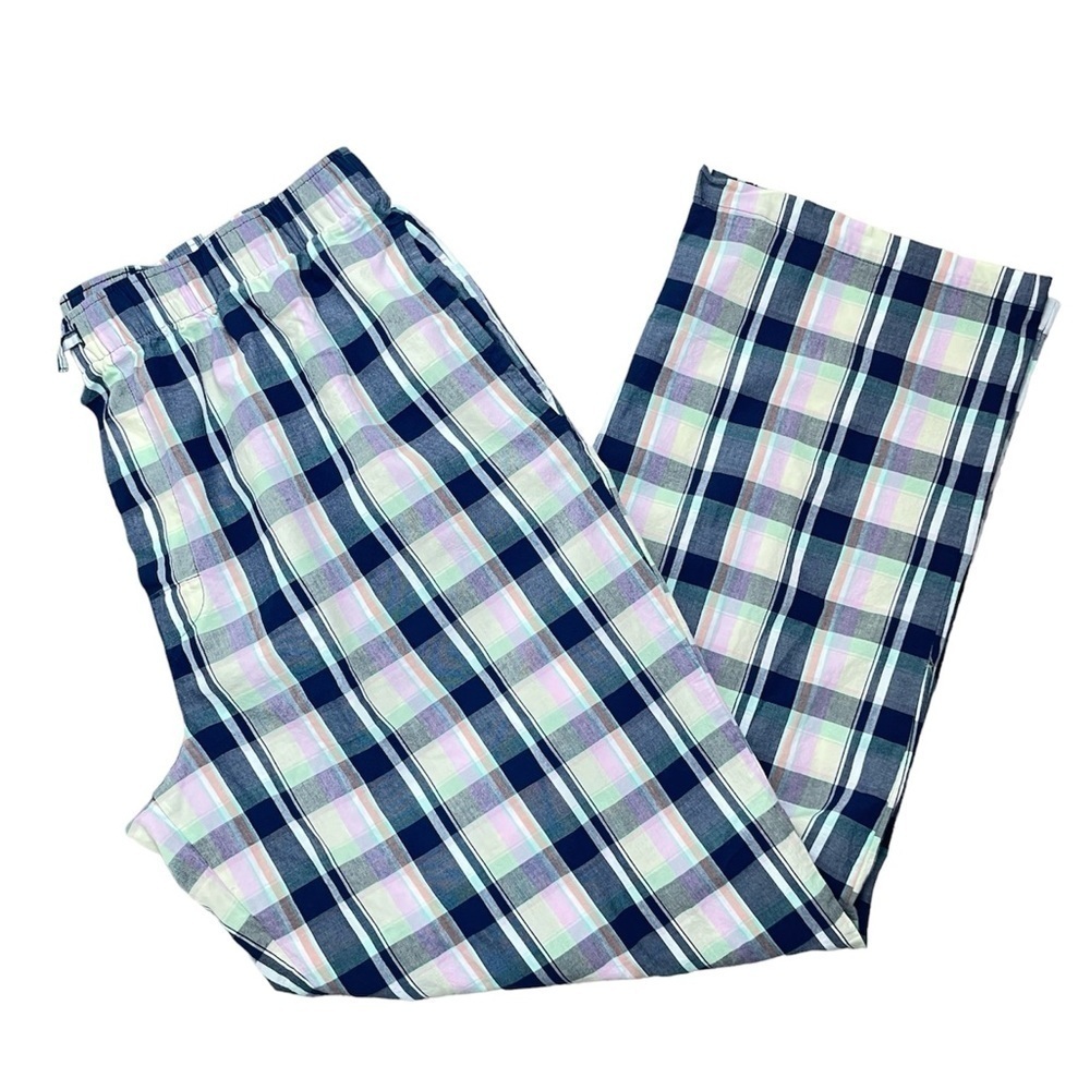 Club Room Men’s Pull On Plaid Drawstring Pajama Pants Blue/White/Multi Large